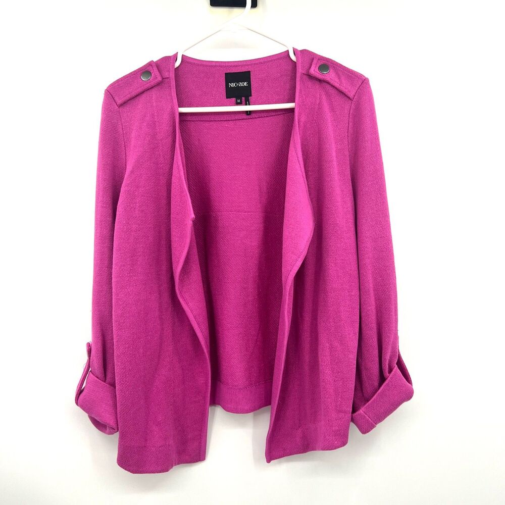 NIC+ZOE Womens M Pink Linen Blend Open Front Draped Cardigan Jacket